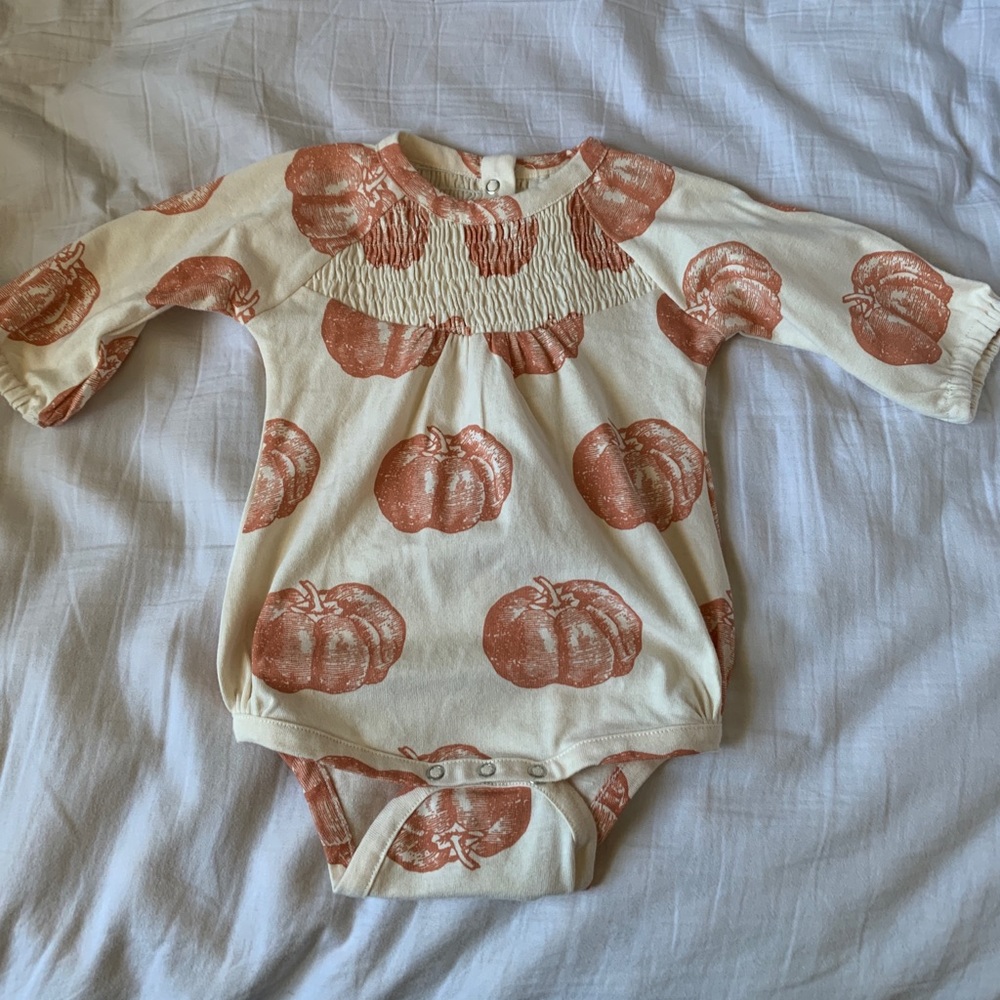Kate Quinn Organics Pumpkin Smocked Onesie NWOT